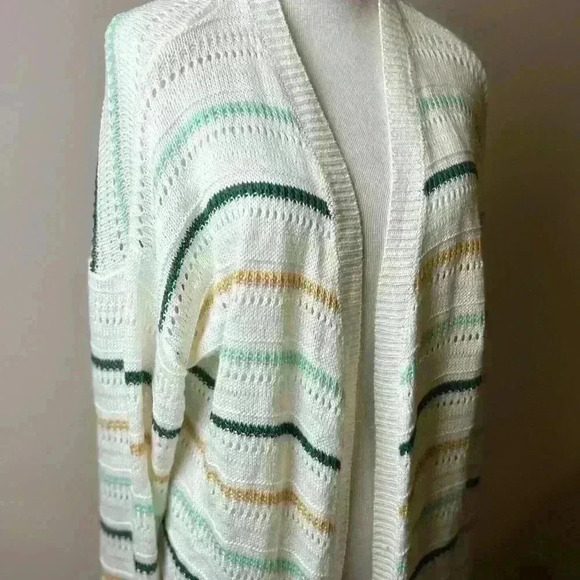 Doe & Rae Striped Cardigan Duster, Size L, Boho, Beachy, Coastal, Knit, No flaws - Picture 3 of 5